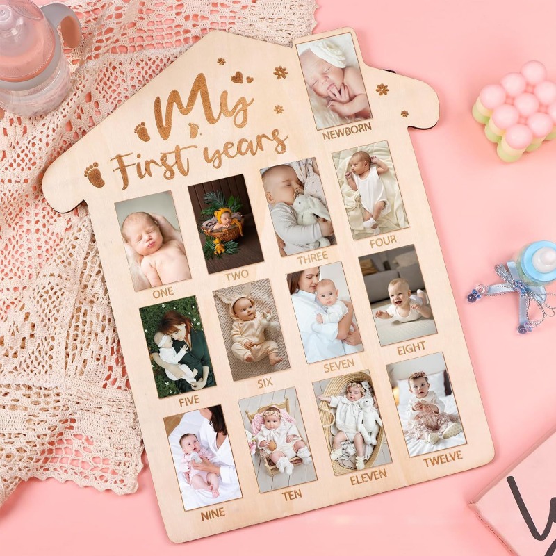 Engraved Wood Frame - Ahşap Bebek Hatıra Fotoğraf Çerçevesi, Aylık